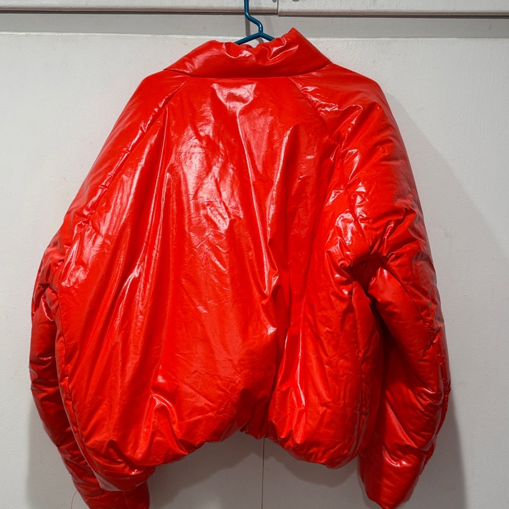 Yeezy Red Shiny Puffer Jacket View 2